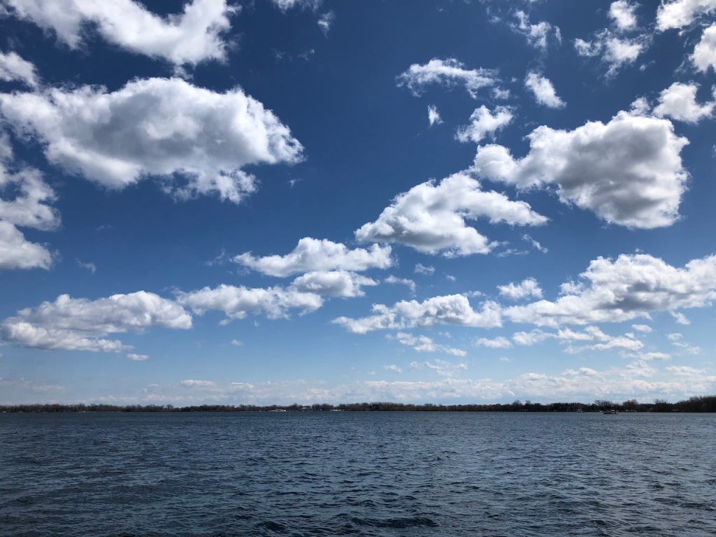 Lake view with white clouds