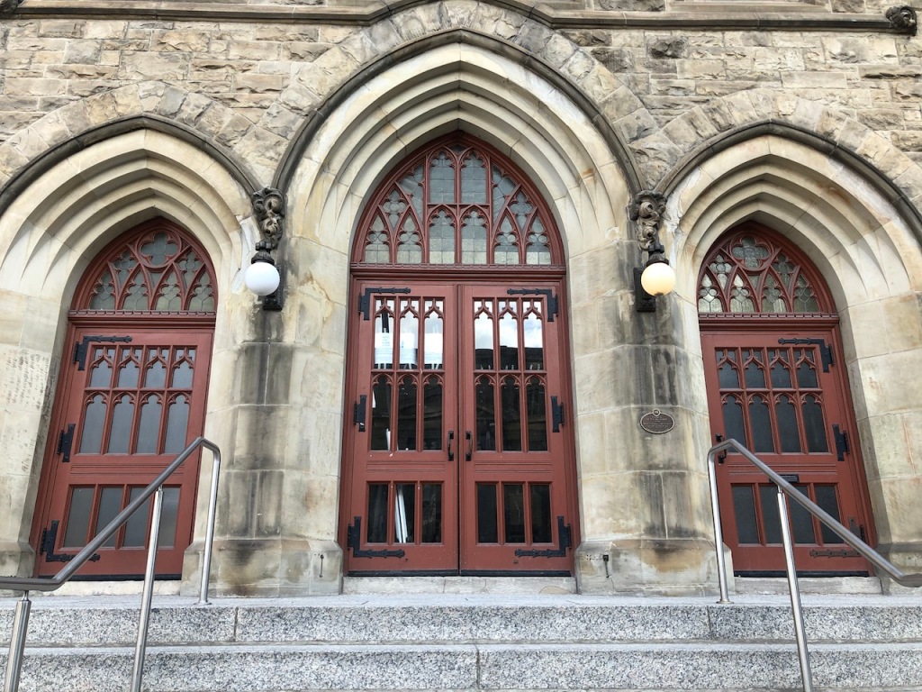 The Church of Redeemer main doors in Gothic Revival style.