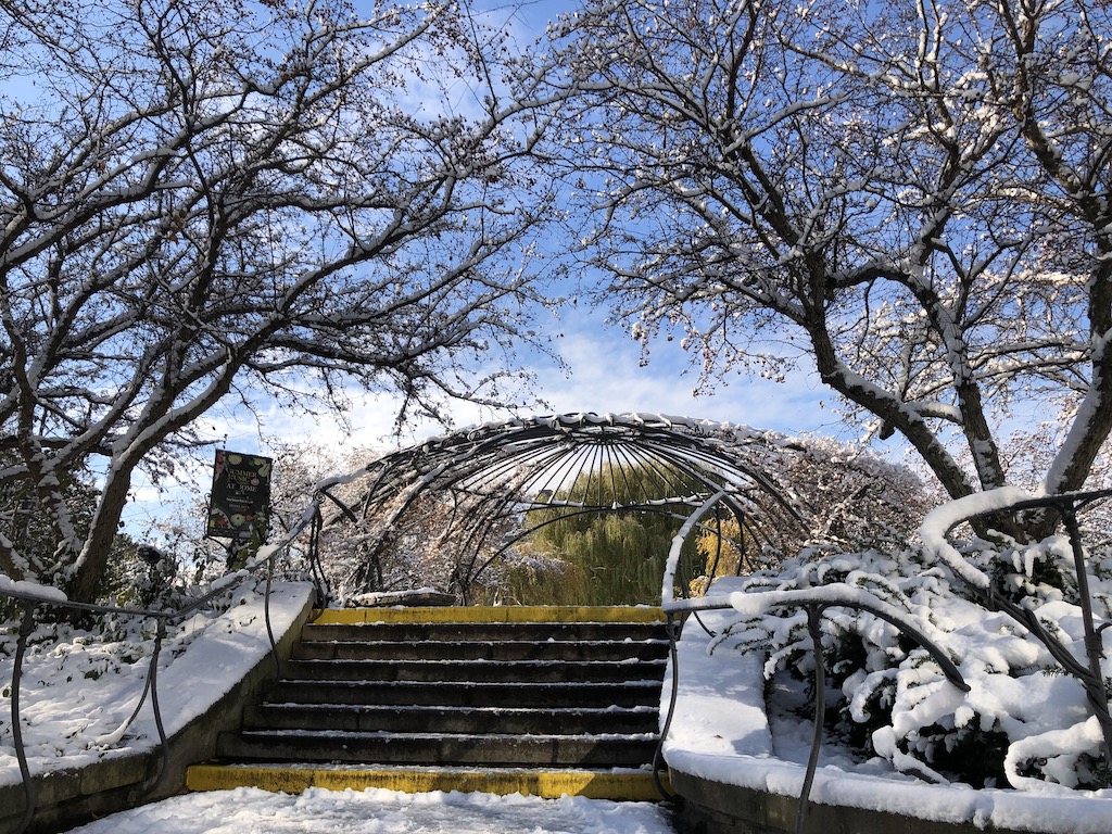 Toronto Music Garden entrance in winter