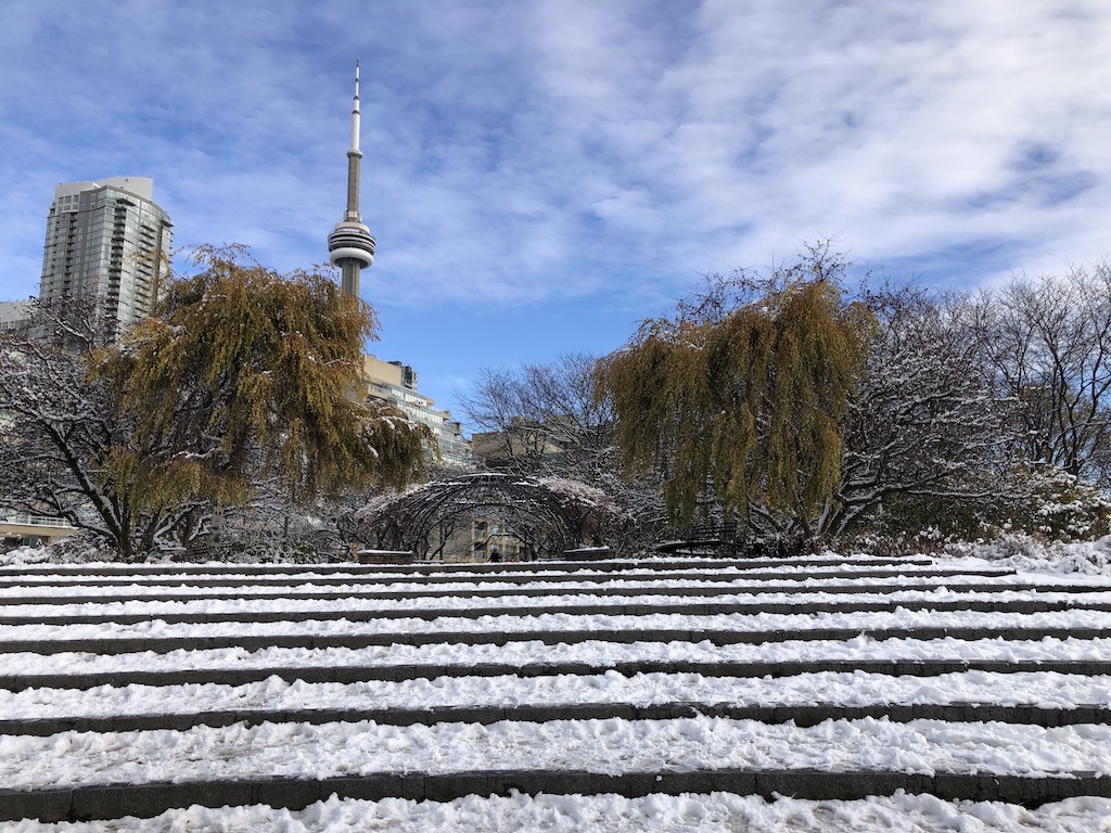 Snowy steps at Toronto Music Garden
